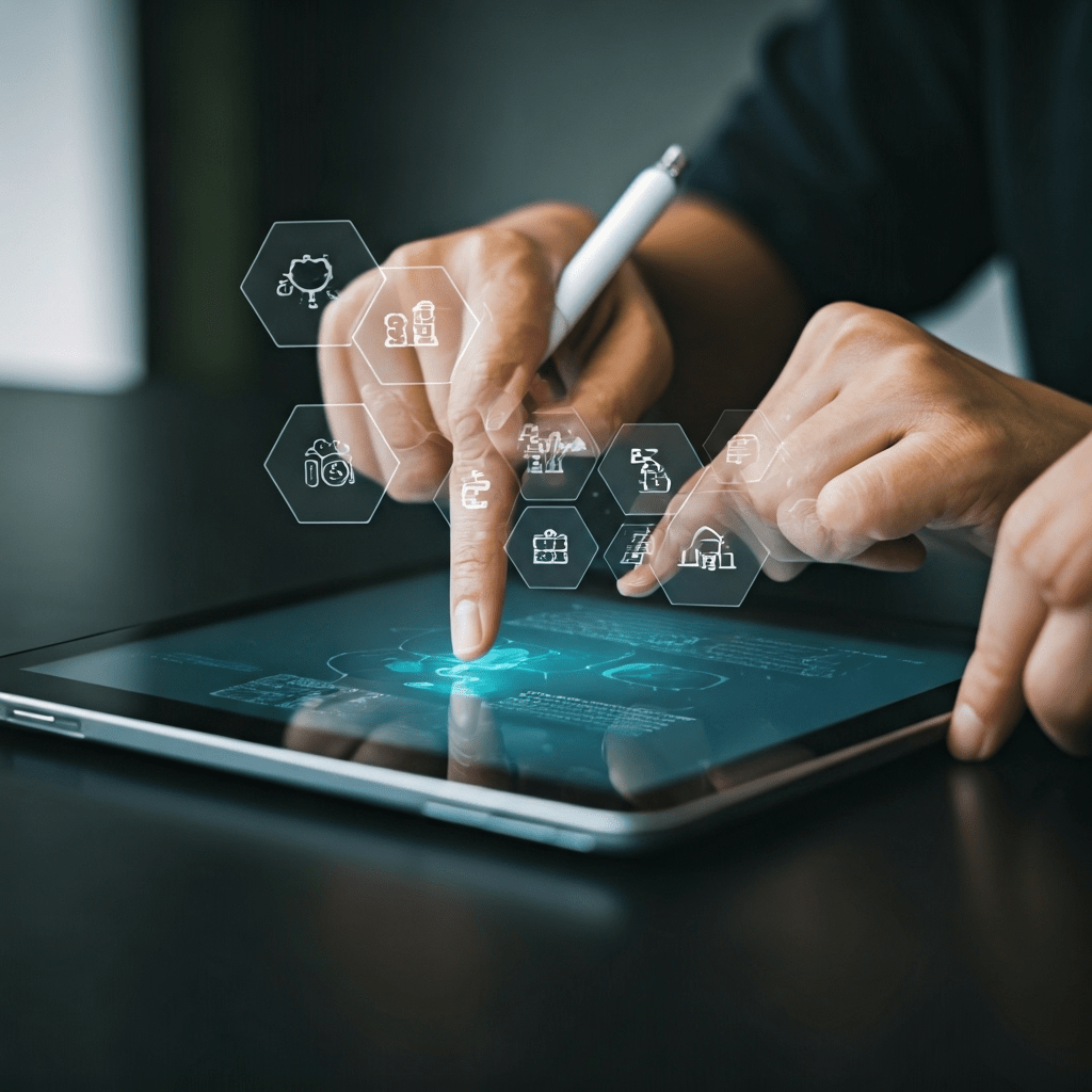 Hands browsing AI SEO tools