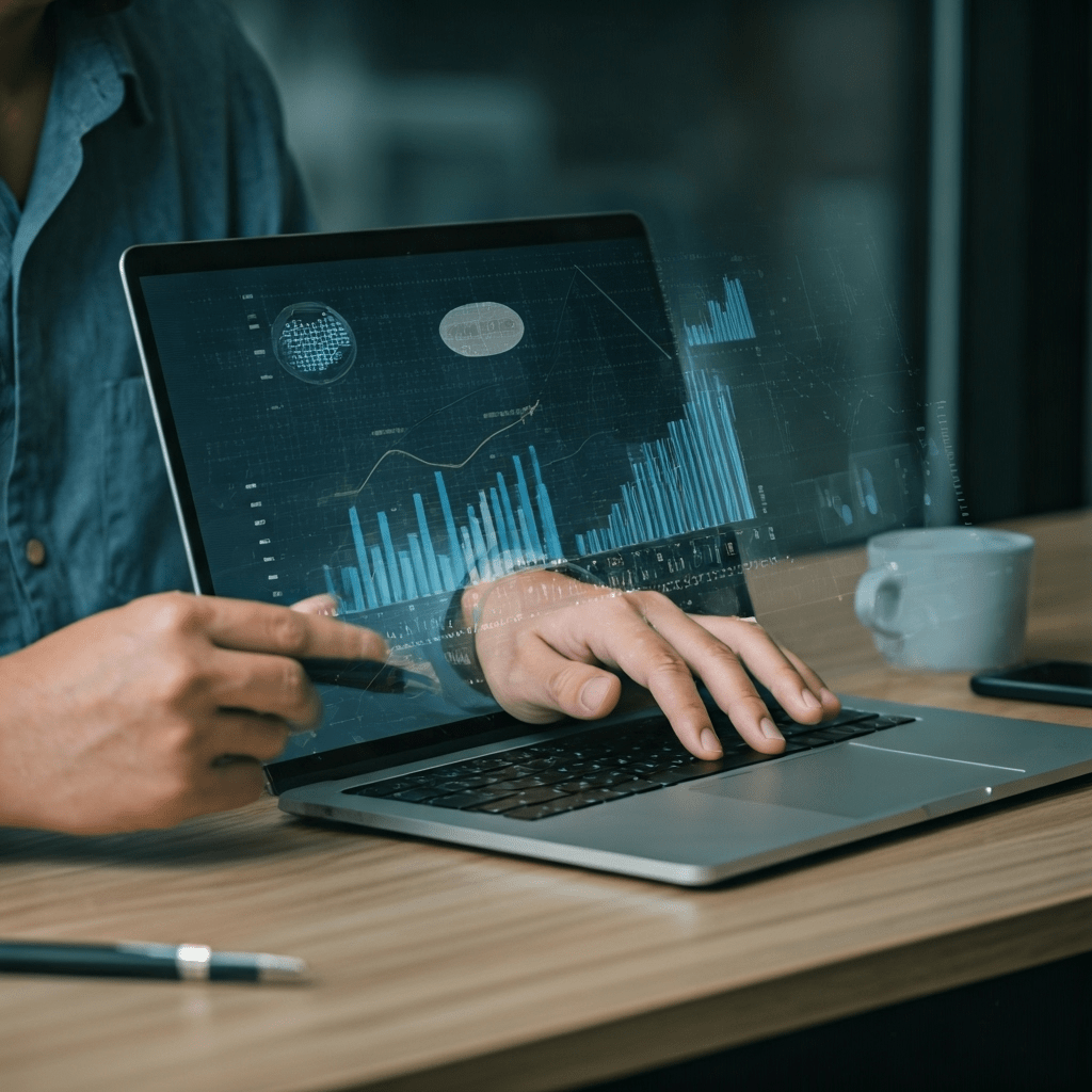 Marketer using AI SEO dashboard